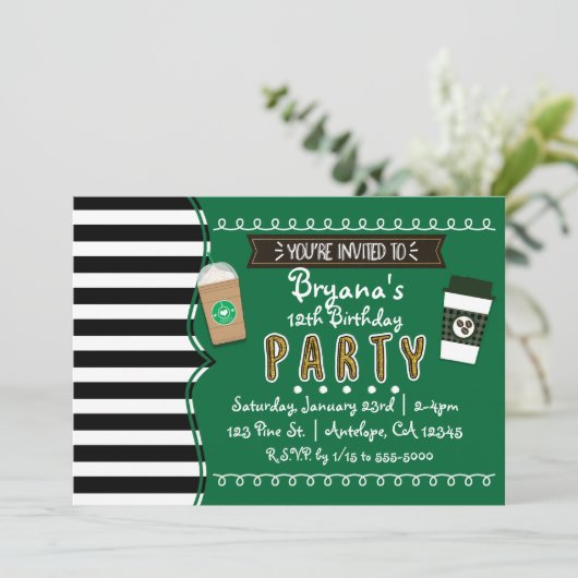 Frap Café Anniversaire Fête Invitations chic (Debout devant)