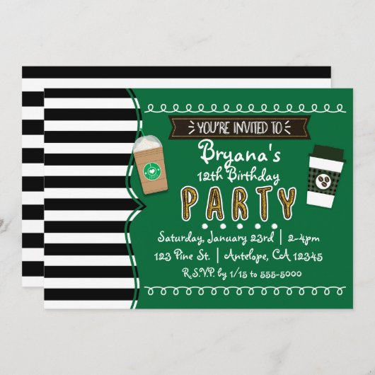 Frap Café Anniversaire Fête Invitations chic (Devant / Derrière)