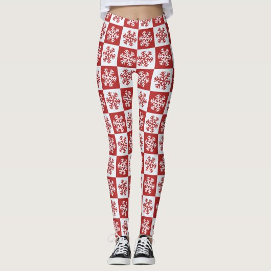 Frappe rouge et blanche à flocon de neige Leggings (Devant)