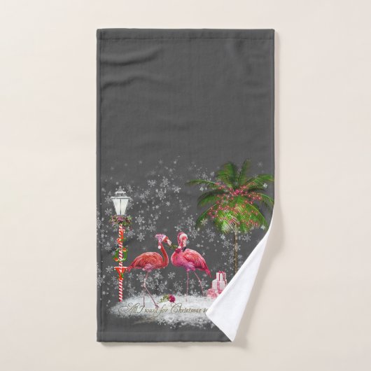 Frase de Natal Com Casal de Flamingos Handdoek (Handdoek)