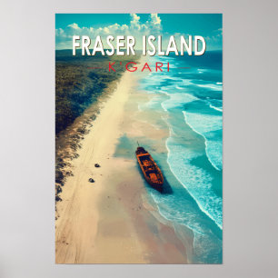 Fraser Island K'gari Australië Travel Art Vintage Poster