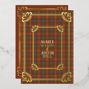Fraser Red Verweerde Tartan Gouden Folie Uitnodigi Uitnodiging