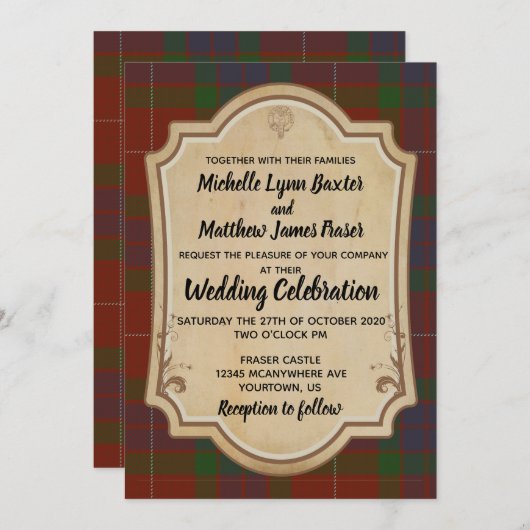 Fraser Tartan Wedding Invitation Kaart (Voorkant / Achterkant)