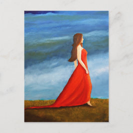 Frau im roten Kleid Briefkaart