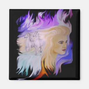 Frau mit Pferd Magneet