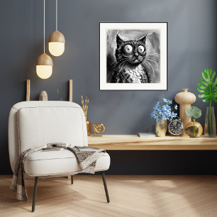 Frazzled Cat Tekening - Kunstdruk Poster