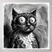 Frazzled Cat Tekening - Kunstdruk Poster (Voorkant)