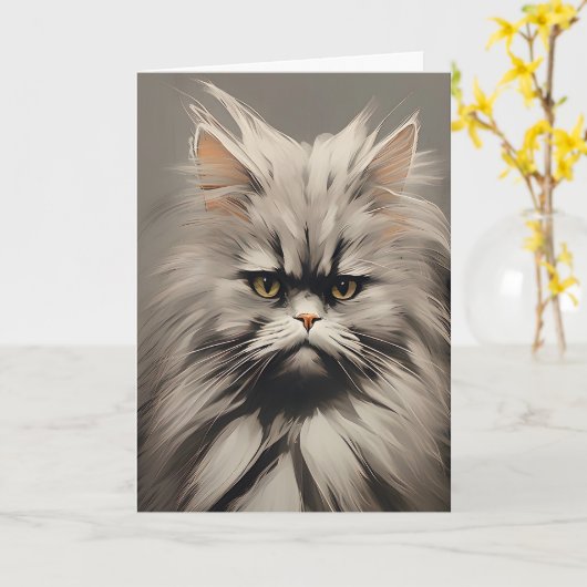 Frazzled kitty kat wit grijs heeft koffie nu nodig kaart (Gele Bloem)