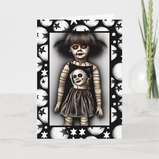 Freaky Enge Spooky Oude Doll Halloween Kaart (Voorkant)