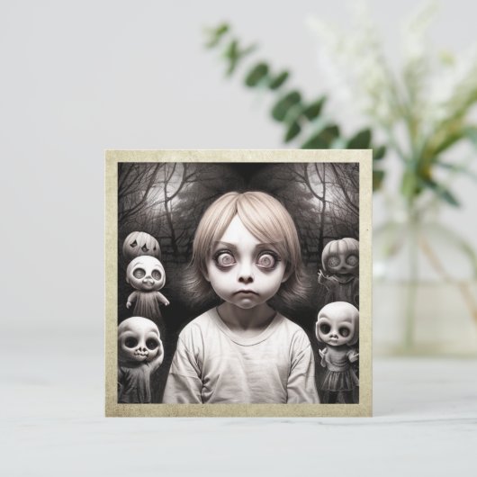 Freaky Kind met Grote Ogen Halloween Kaart (Staand voorkant)