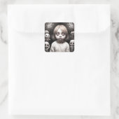 Freaky Kind met Grote Ogen Halloween Vierkante Sticker (Tas)