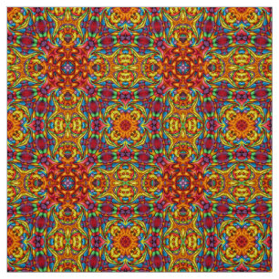 Freaky Tiki Red Fractal Kaleidoscope Stof