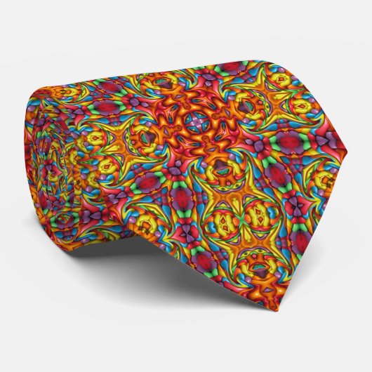 Freaky Tiki Red  Fractal Kaleidoscope Stropdas (Opgerold)