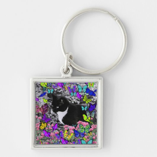 Freckles in Butterflies II - Tuxedo Cat Sleutelhanger (Voorkant)