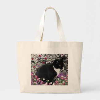 Freckles in Flowers II - Tuxedo Cat Grote Tote Bag