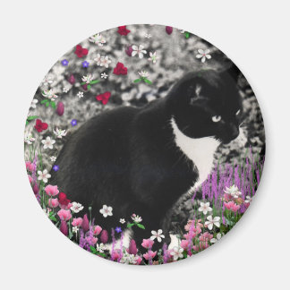 Freckles in Flowers II - Tuxedo Cat Magneet