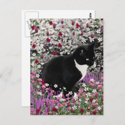 Freckles in Flowers II - Tuxedo Kitty Cat Briefkaart (Voorkant / Achterkant)