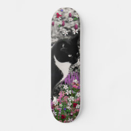 Freckles in Flowers II - Tuxedo Kitty Cat Skateboard