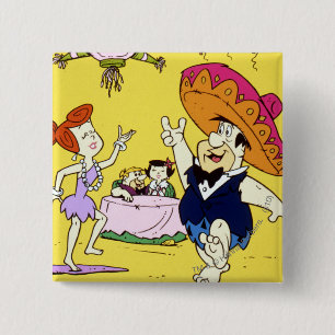Fred Flintstone Wilma Barney en Betty Fiesta Vierkante Button 5,1 Cm