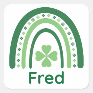 Fred Name Clover Boho Rainbow Vierkante Sticker