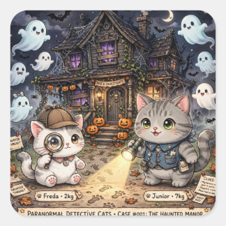 Freda en Junior Detective Cats Halloween Mysterie Vierkante Sticker