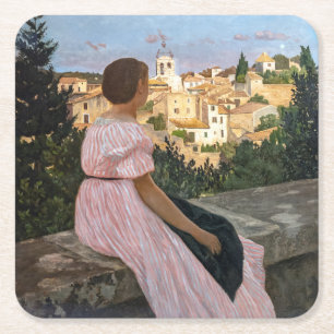 Frederic Bazille - de roze dress Vierkante Kartonnen Onderzetter