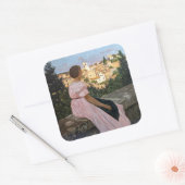 Frederic Bazille - de roze dress Vierkante Sticker (Envelop)