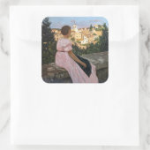 Frederic Bazille - de roze dress Vierkante Sticker (Tas)