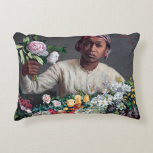 Frederic Bazille - Jonge vrouw met pioenrozen Accent Kussen