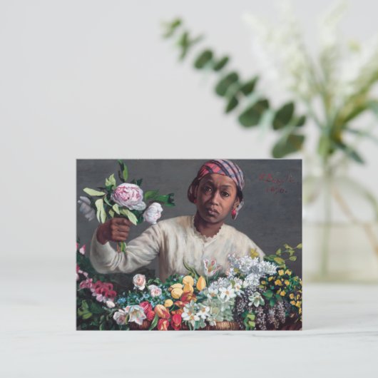 Frederic Bazille - Jonge vrouw met pioenrozen Briefkaart (Staand voorkant)