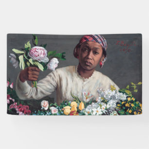 Frederic Bazille - Jonge vrouw met pioenrozen Spandoek