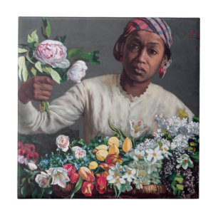 Frederic Bazille - Jonge vrouw met Pioenrozen Tegeltje