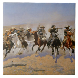 Frederic Remington-schilderij "Dash for the Timber Tegeltje