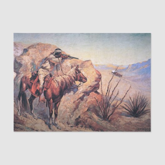 Frederic Remington Westerse Kunst “Apache Ambush” Tissuepapier (Voorkant)