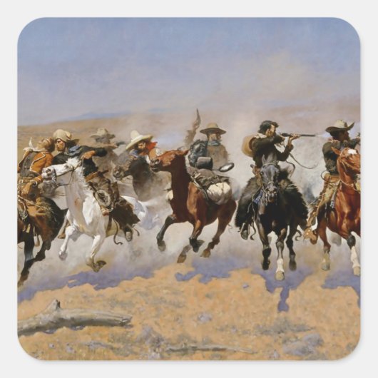 Frederic Remington Westerse Kunst “Dash For The Ti Vierkante Sticker (Voorkant)