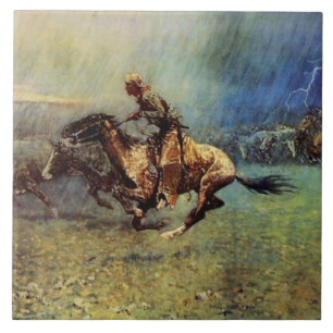 Frederic Remington Westerse Kunst “De Stampede” Tegeltje
