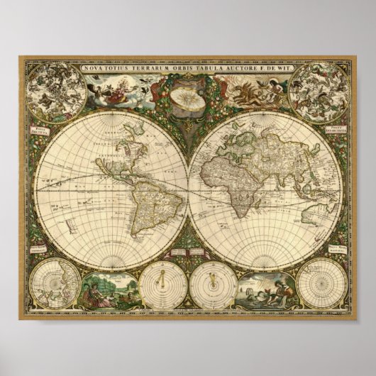 Frederick de Wit 1660 Map of the World Poster (Voorkant)