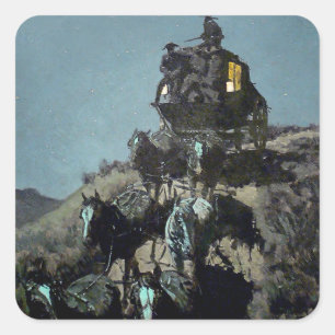 Frederick Remington “De Oude Postkoets” Vierkante Sticker