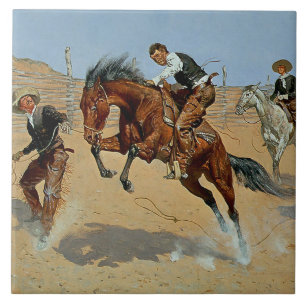 Frederick Remington Westerne kunst "Draai hem los" Tegeltje
