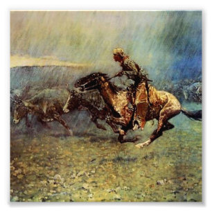 Frederick Remington Westerse Kunst “De Stampede” Foto Afdruk