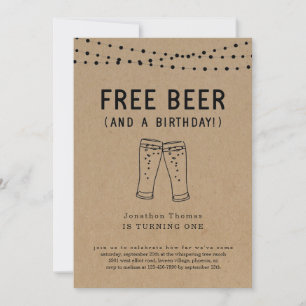 Free Beer Funny Girl Boy First 1st Birthday Party Kaart