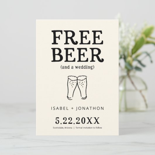 Free Beer Funny Save the Date Card Kaart (Staand voorkant)