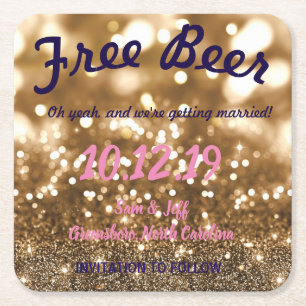 Free Beer Save the Date Coaseter Vierkante Kartonnen Onderzetter