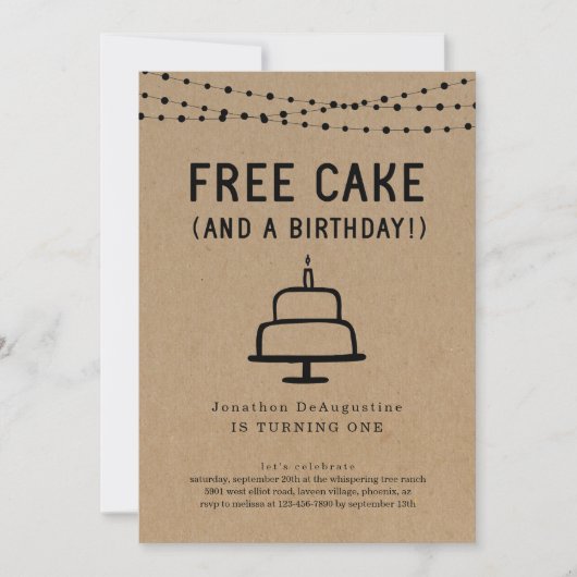 Free Cake Funny 1er Anniversaire Fête Invitation (Devant)