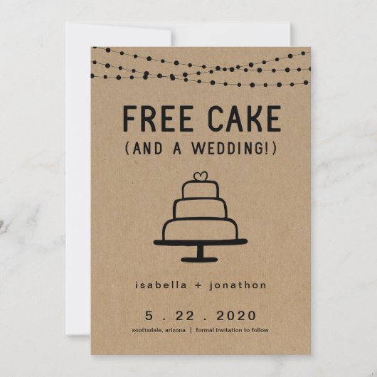 Free Cake Funny Save the Date Card Kaart (Voorkant)