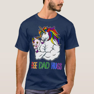 Free Dad Hugs Unicorn LGB Gay Pride Father Family T-shirt