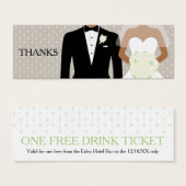 Free drink wedding voucher card white roses hearts (Devant & derrière)
