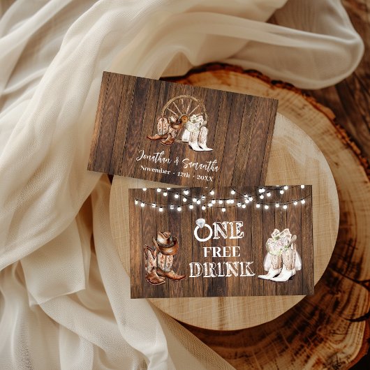 Free Drink Wedding Western Country Card Ticket