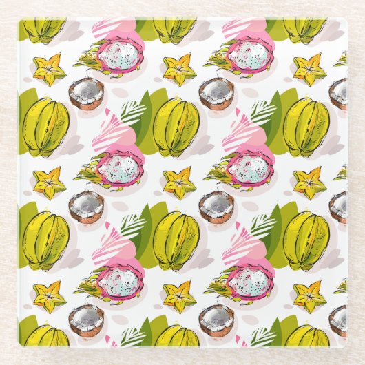 Free Hand Textured Fruit Pattern Glazen Onderzetter (Voorkant)