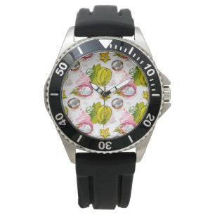 Free Hand Textured Fruit Pattern Horloge